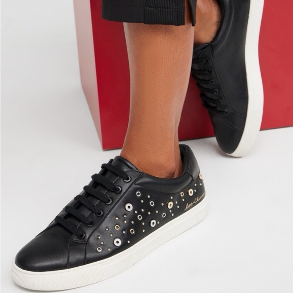 CHICOS Leather Studded Lace Up Sneakers, EUC